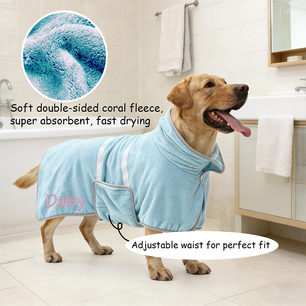 Manteau de serviette de bain pour animaux de compagnie, absorbant, séchage rapide, avec nom brodé personnalisé | inCloth74