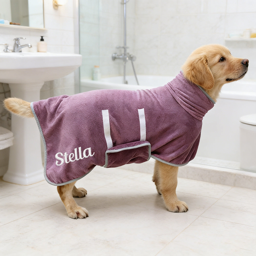 Manteau de serviette de bain pour animaux de compagnie, absorbant, séchage rapide, avec nom brodé personnalisé | inCloth74
