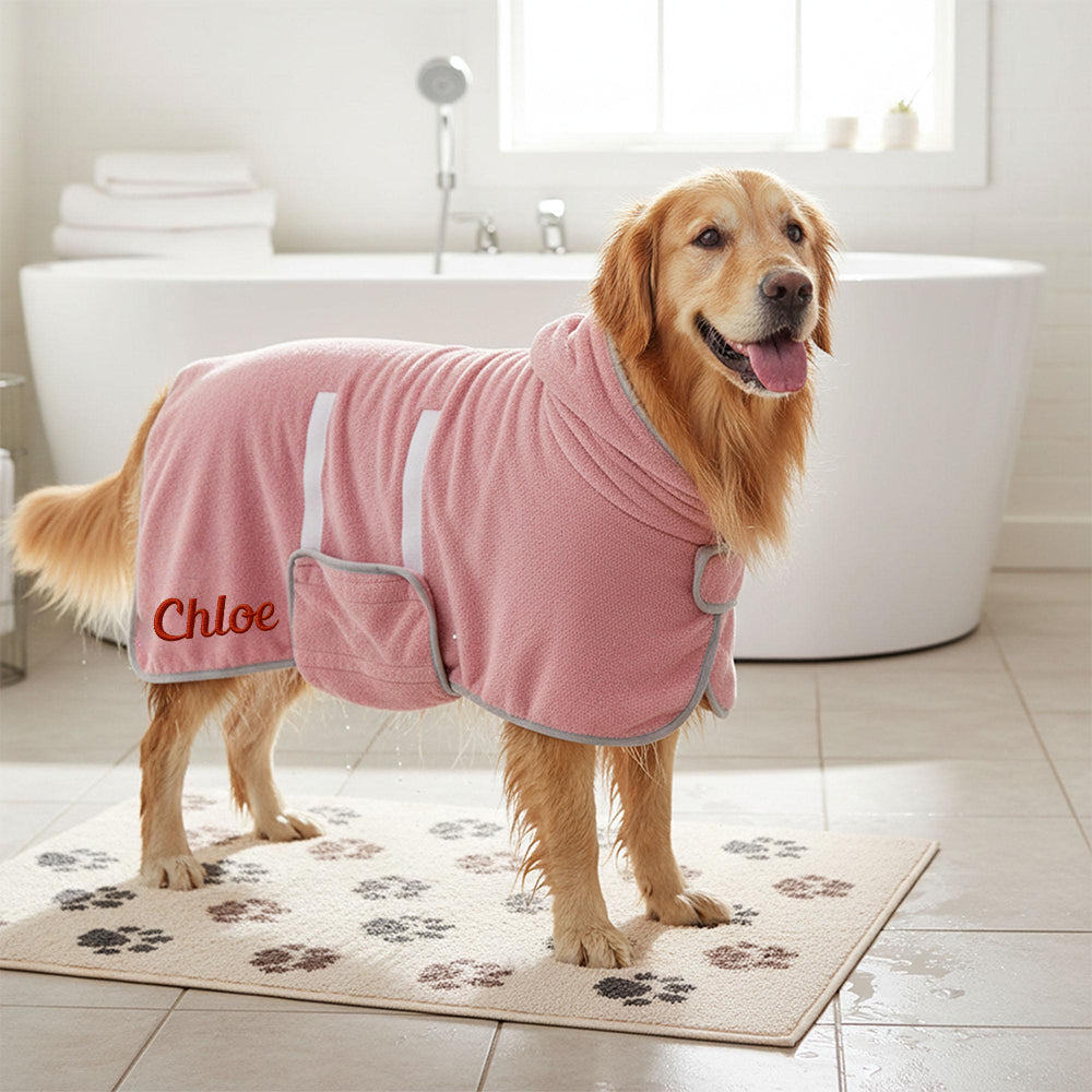 Manteau de serviette de bain pour animaux de compagnie, absorbant, séchage rapide, avec nom brodé personnalisé | inCloth74
