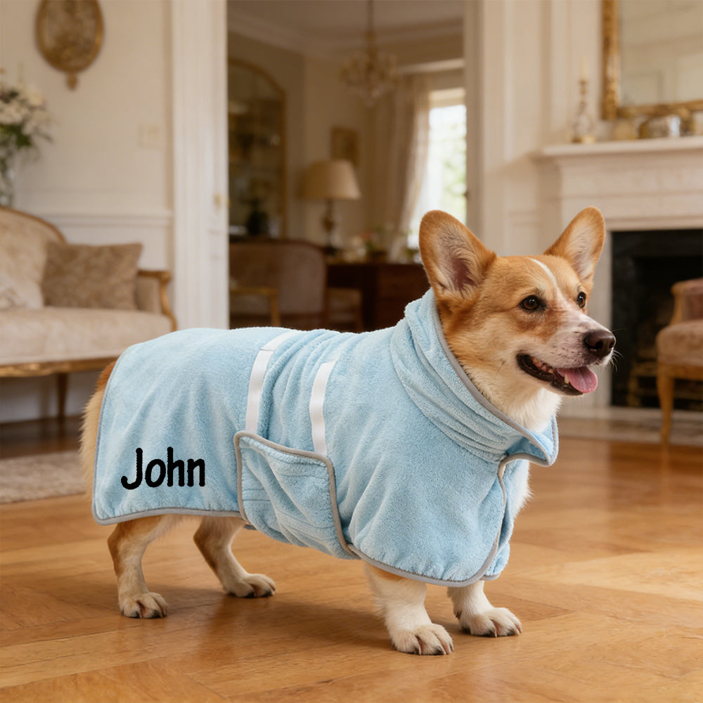 Manteau de serviette de bain pour animaux de compagnie, absorbant, séchage rapide, avec nom brodé personnalisé | inCloth74
