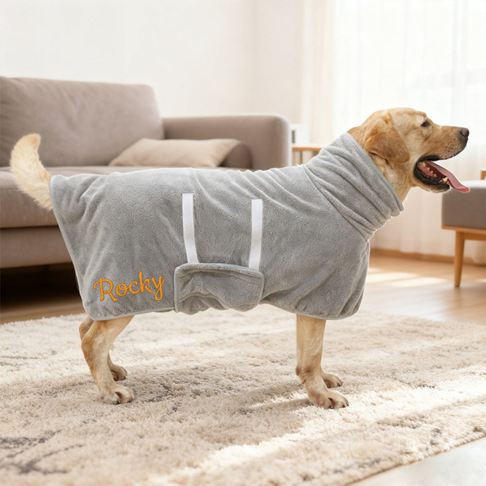 Manteau de serviette de bain pour animaux de compagnie, absorbant, séchage rapide, avec nom brodé personnalisé | inCloth74