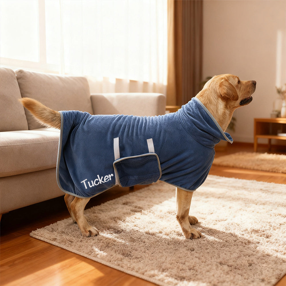 Manteau de serviette de bain pour animaux de compagnie, absorbant, séchage rapide, avec nom brodé personnalisé | inCloth74