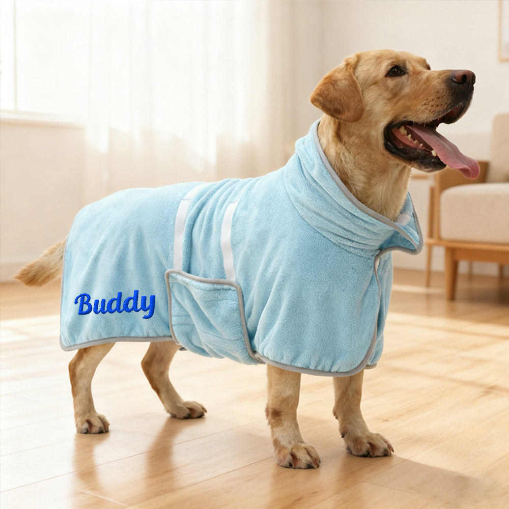Manteau de serviette de bain pour animaux de compagnie, absorbant, séchage rapide, avec nom brodé personnalisé | inCloth74