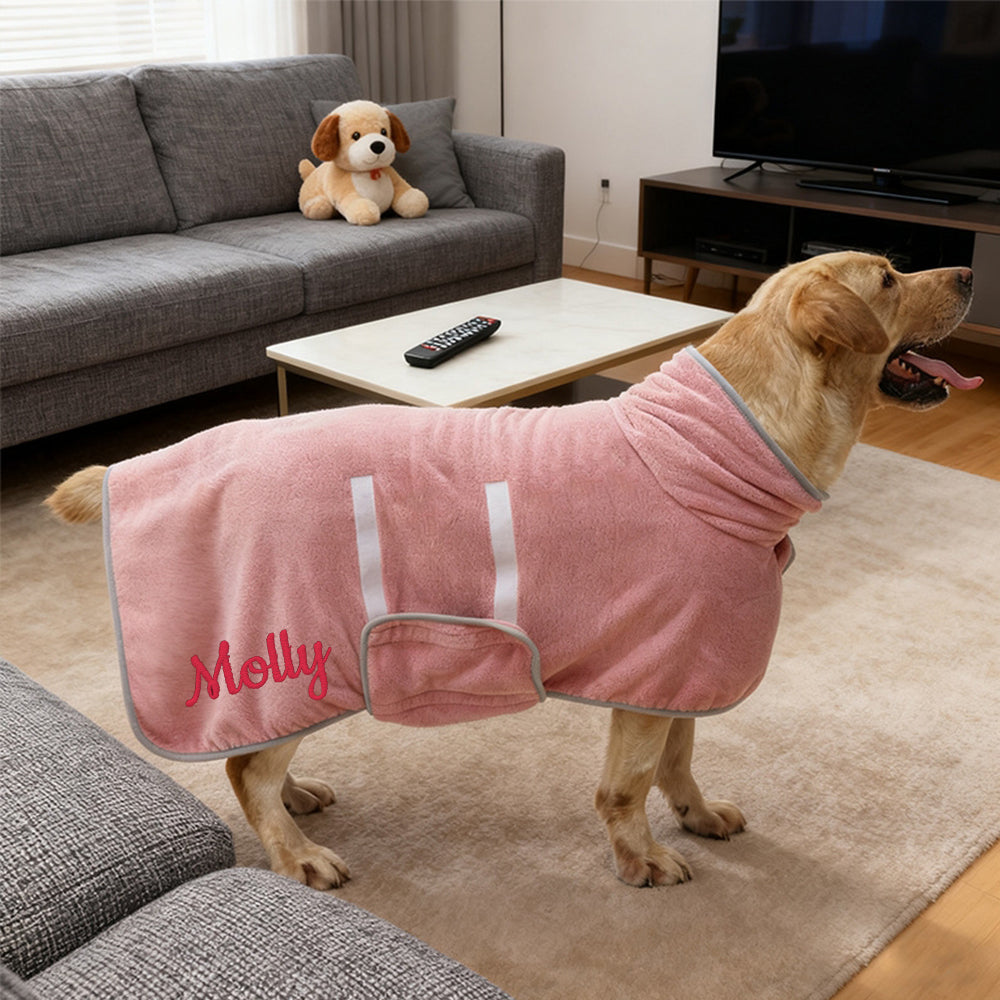 Manteau de serviette de bain pour animaux de compagnie, absorbant, séchage rapide, avec nom brodé personnalisé | inCloth74