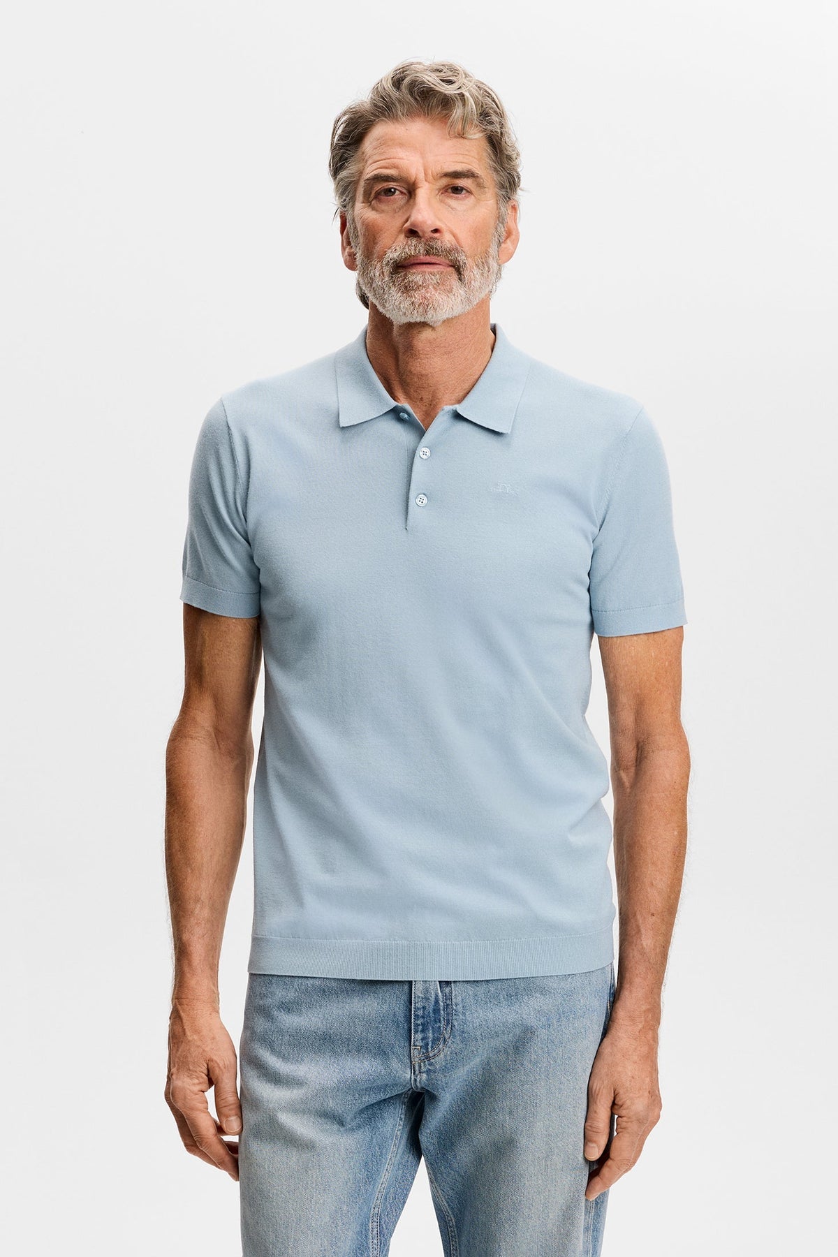 Ridge Knitted Polo / Forget-Me-Not