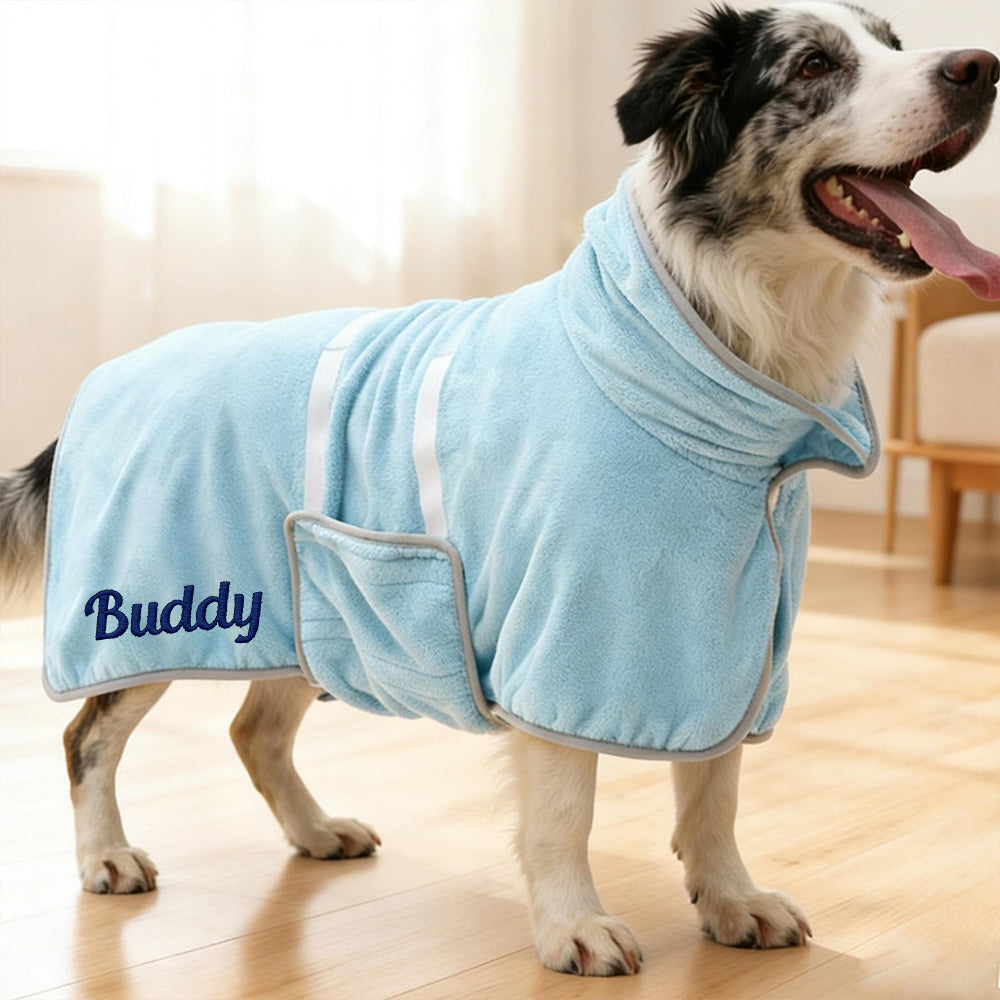 Manteau de serviette de bain pour animaux de compagnie, absorbant, séchage rapide, avec nom brodé personnalisé | inCloth74